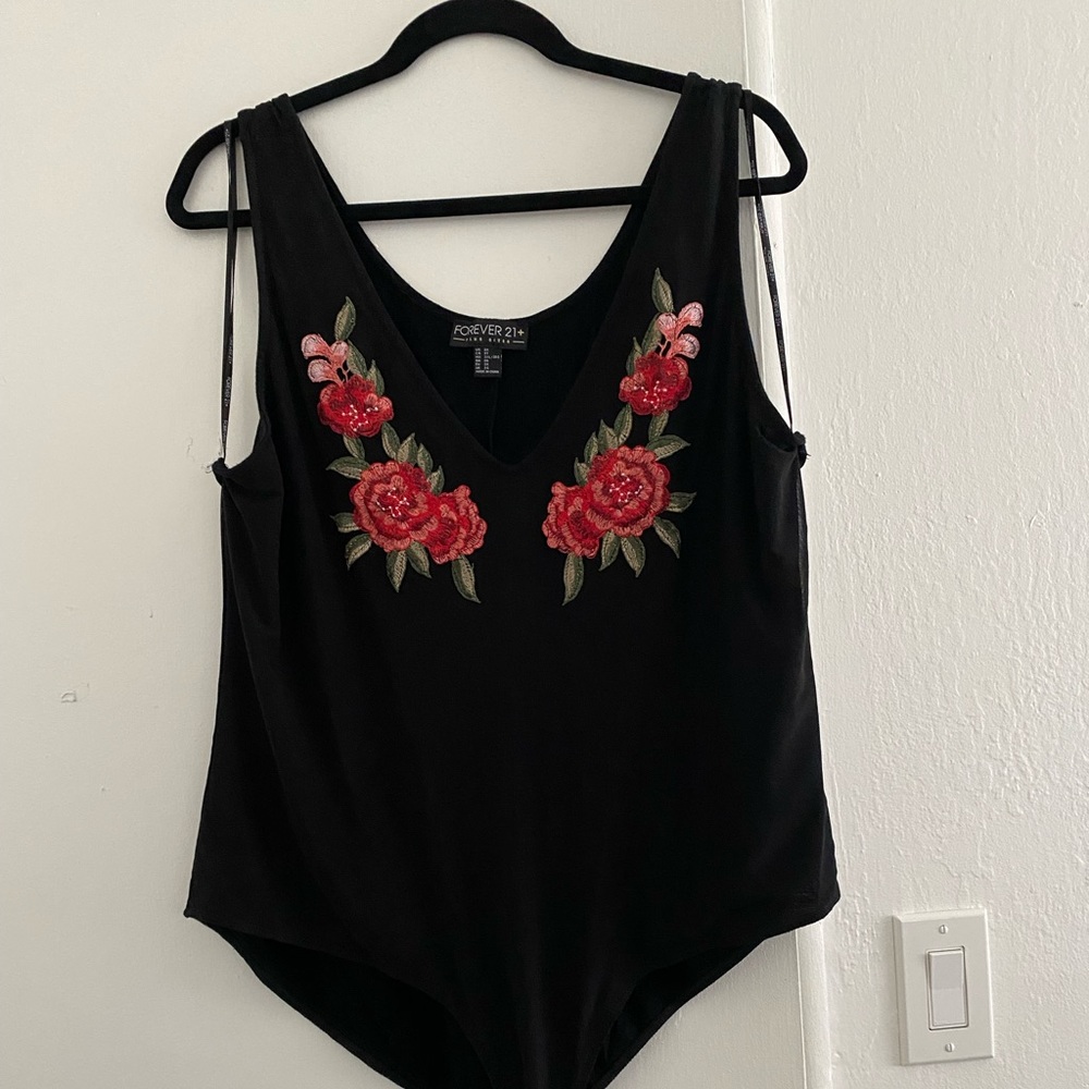 Forever 21+ Embroidered Floral Mesh Bodysuit